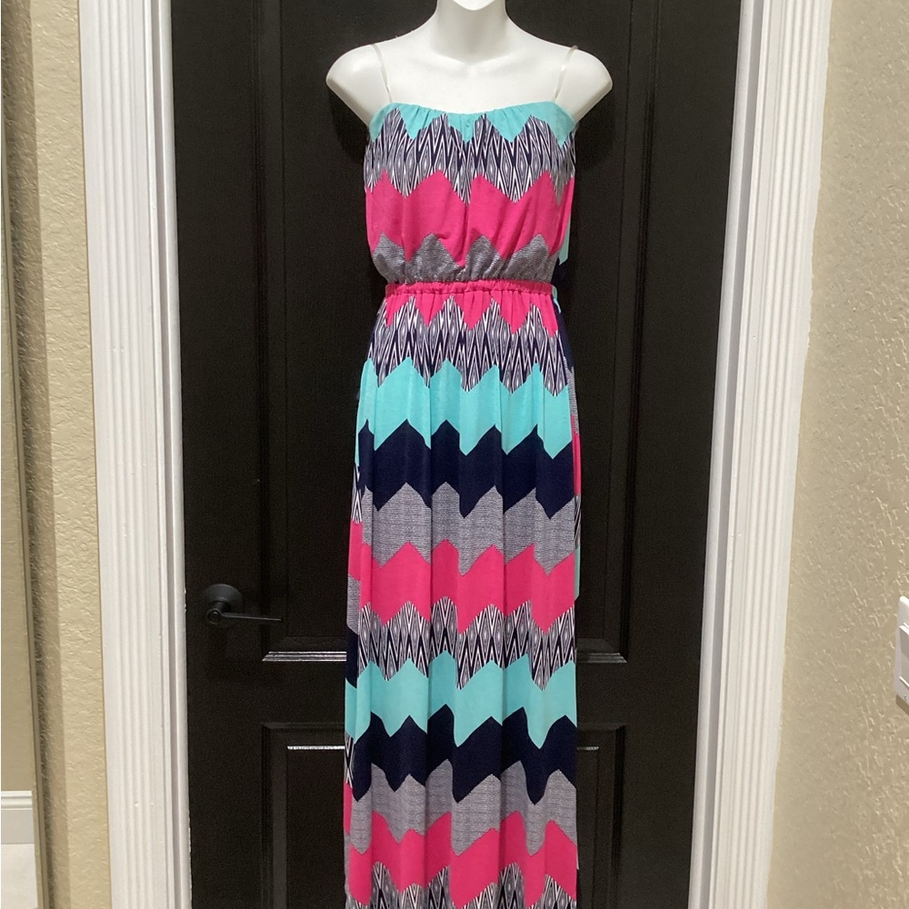 Trixxi Pink and Blue Chevron Maxi Dress
